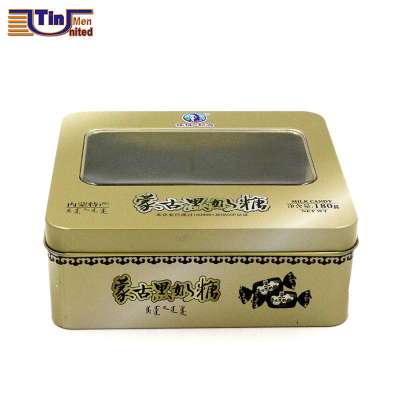 Rectangular Food Grade Packaging Tin Box with Lid PET Window