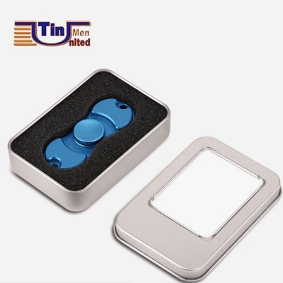 Stock fidget spinner metal tin box with pvc window