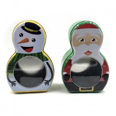 2019 hot selling Snowmen Christmas tin box with clear window