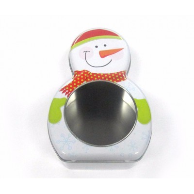 Snowman shape packing tin with clear PVC window